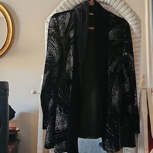 ♥️HP Georgeous Vintage Noir Velour Velvet Formal Coat Topper Embroidered Silver